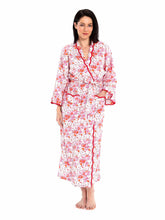Load image into Gallery viewer, Pink Floral Kimono Robe with Scalloping
