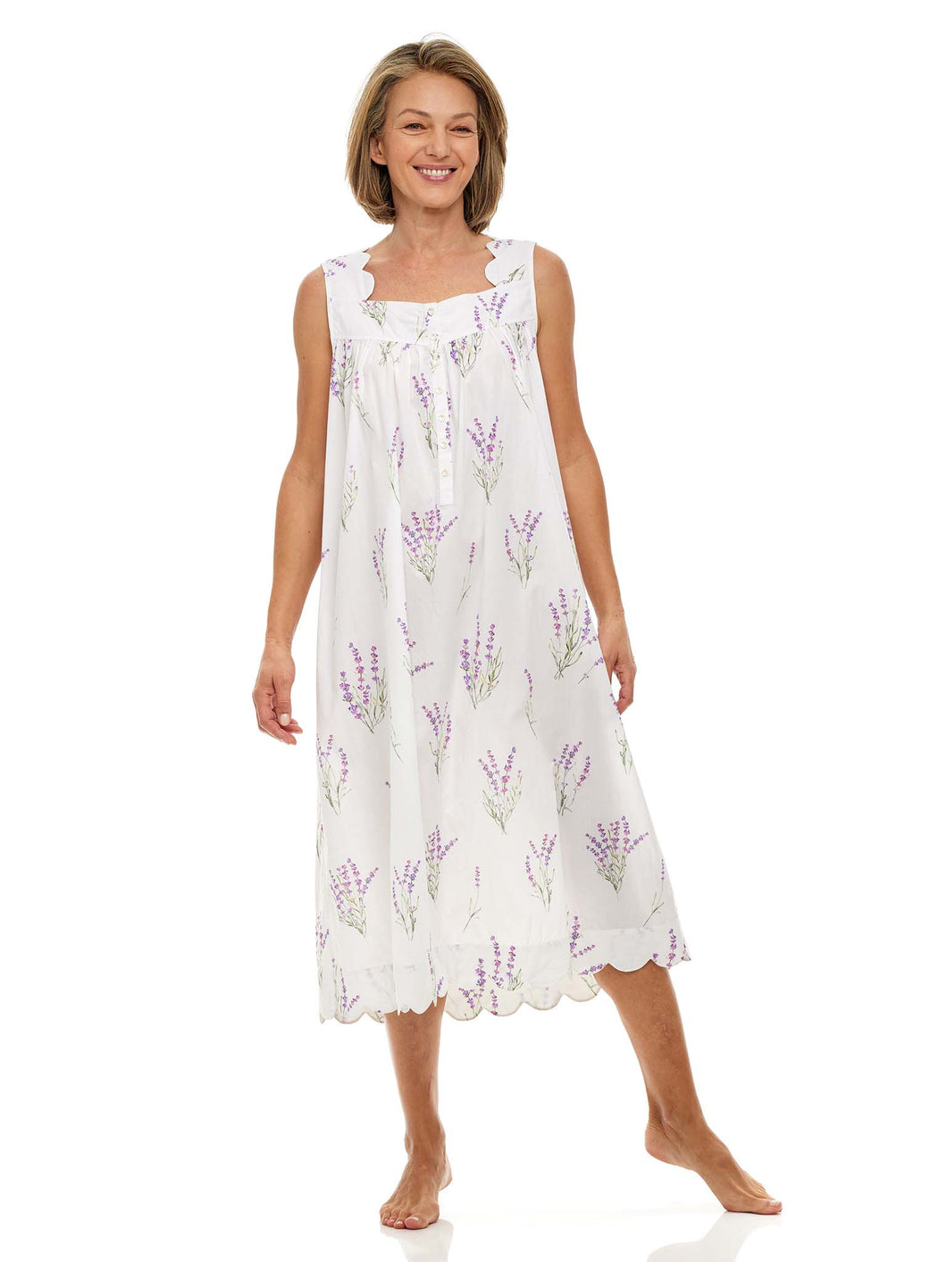 Cotton Knit Nightgown with Morning Glory Print