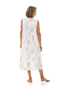 Lavender Print Gathered Nightgown