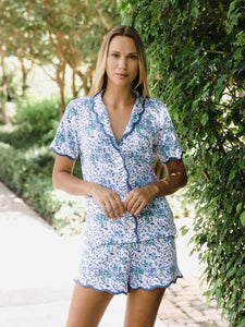 Blue Floral Pima Knit PJ with Shorts