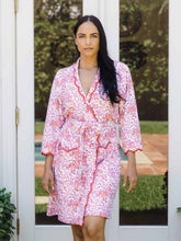 Load image into Gallery viewer, Pink Floral Pima Knit Short Classic Robe
