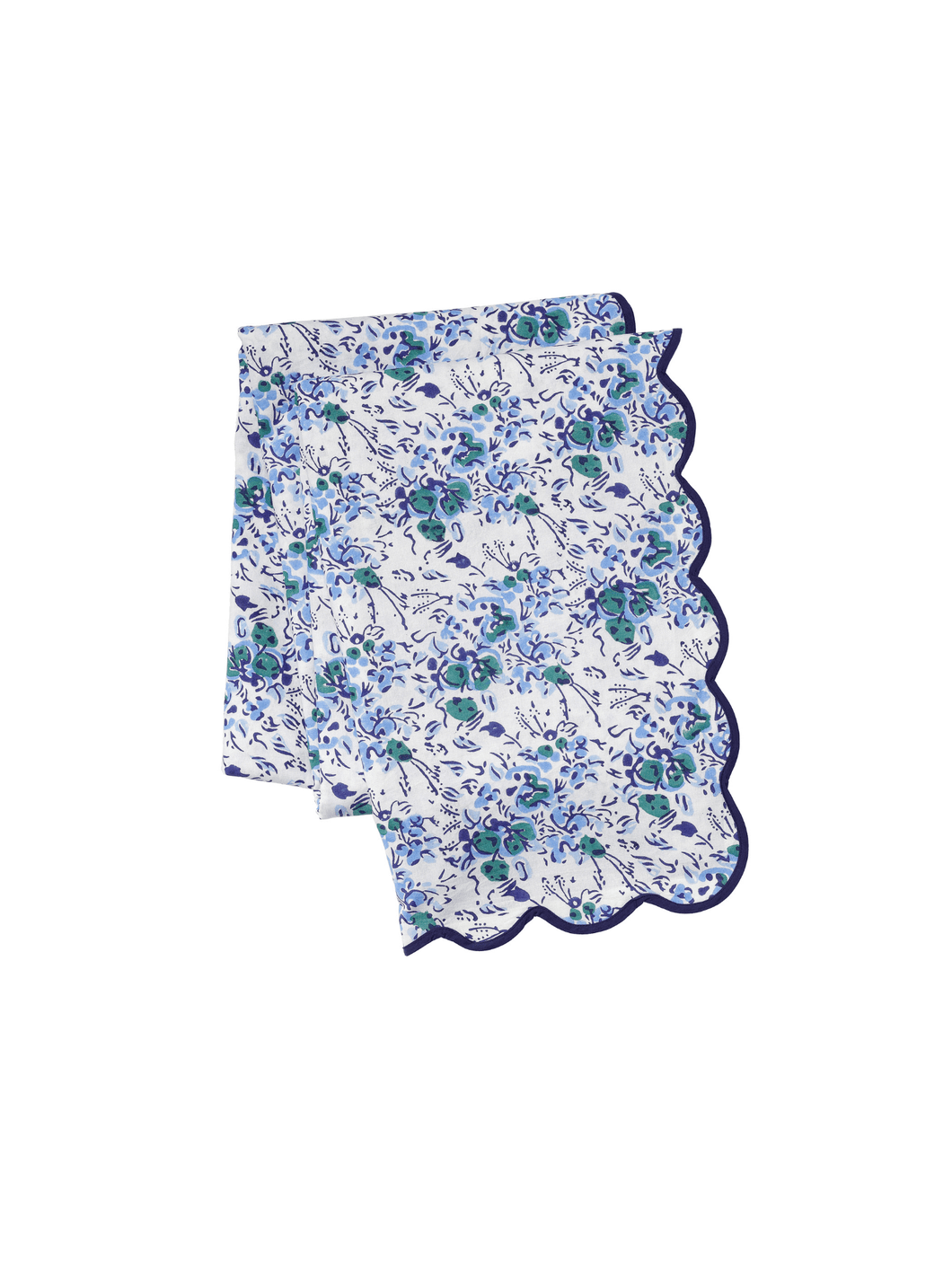Blue Floral Scalloped Tablecloth