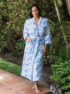 Blue Floral Terry Lined Classic Robe