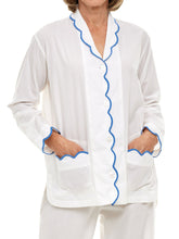 Load image into Gallery viewer, White Pajamas with Blue Scalloping
