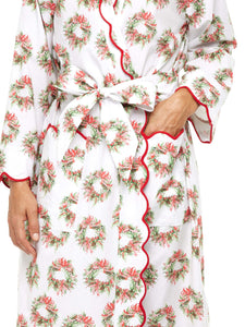 Holiday Wreath Print Fleece Lined Classic Robe