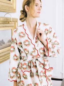 Holiday Wreath Print Fleece Lined Classic Robe